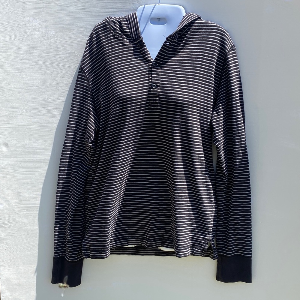 American Eagle Outfitters Striped Hooded Long Sleeve Top - Black & Gray Hoodie